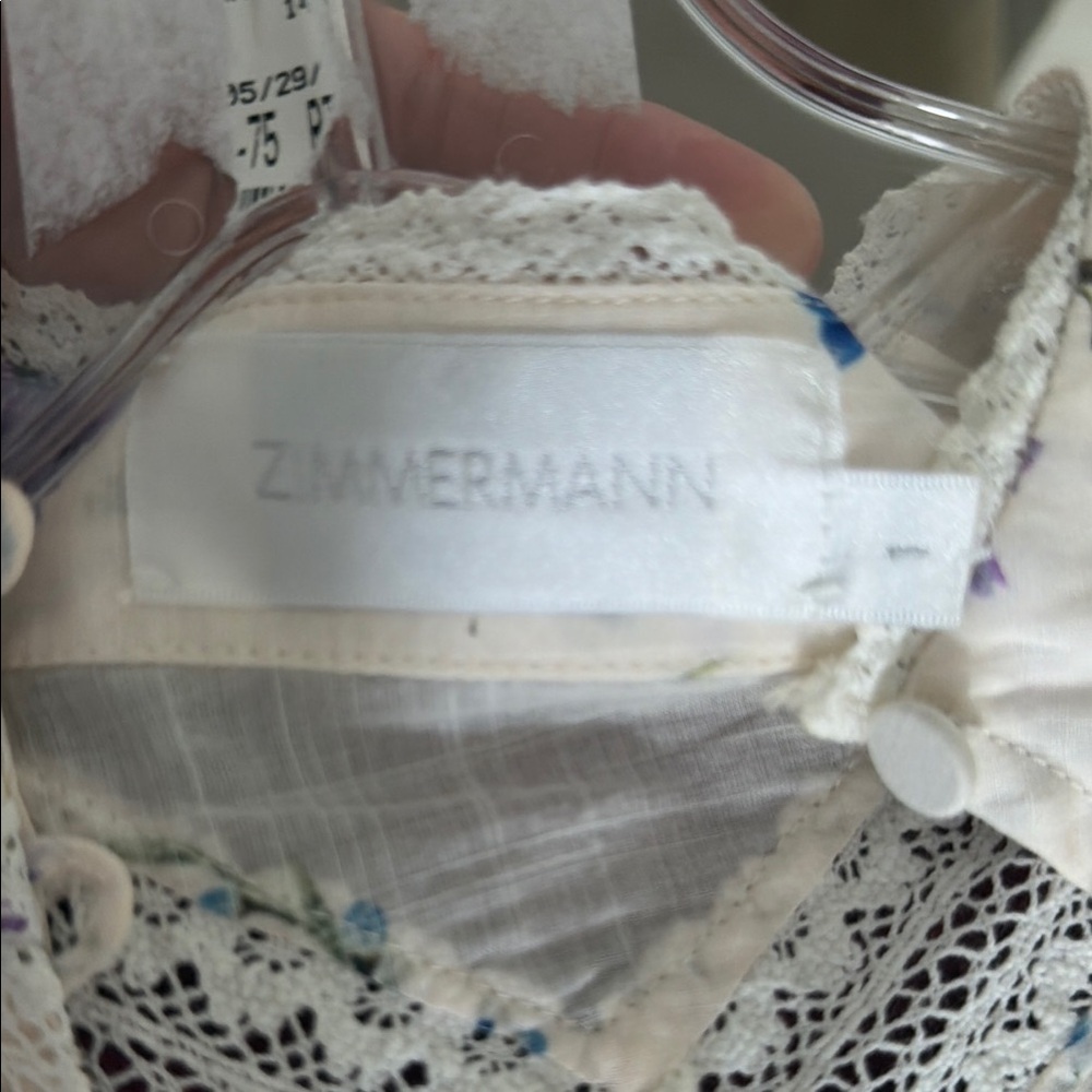 ZIMMERMANN- Boho Floral Lace Trim Sleeveless Tunic - Cream with Lavender & Blue - Picture 2 of 5